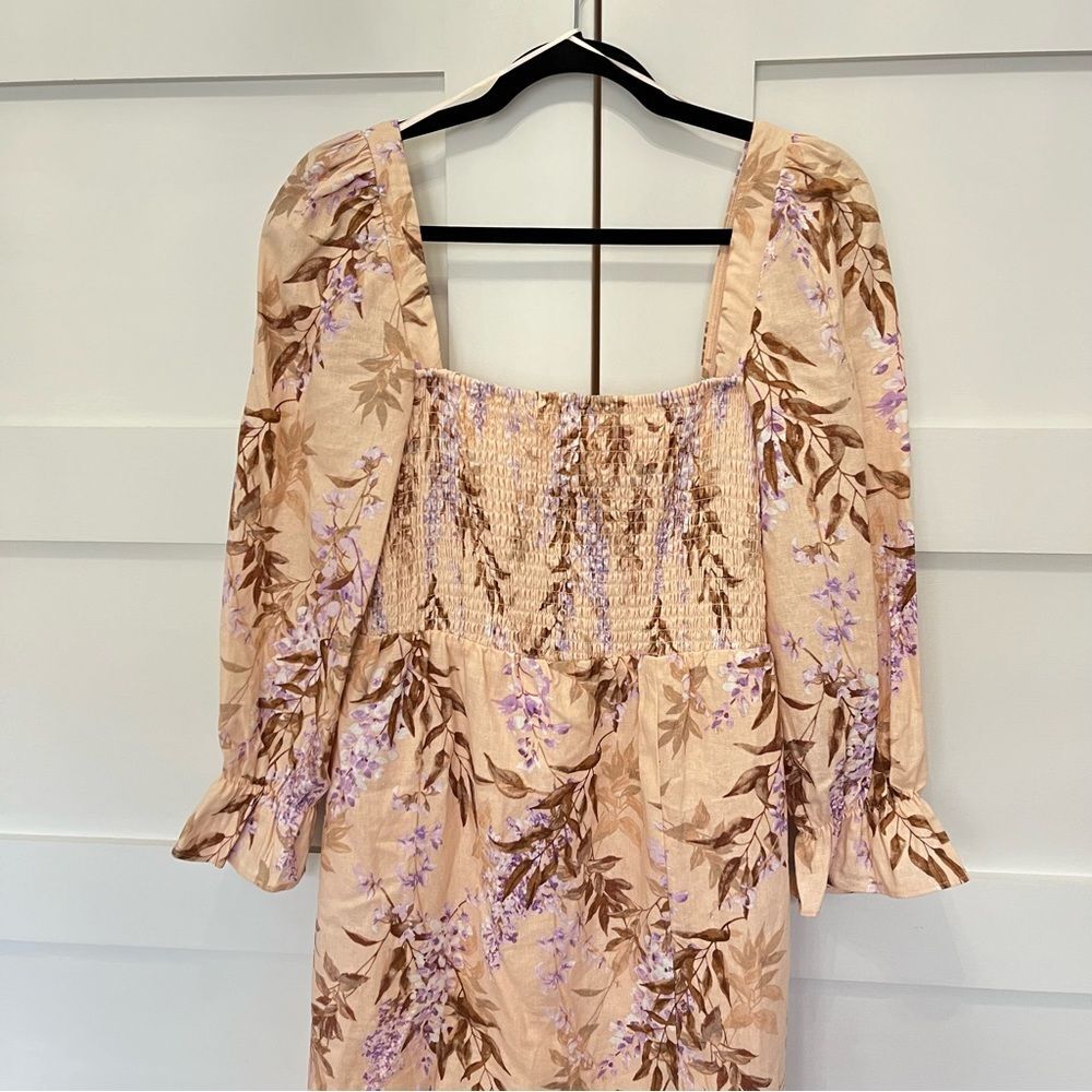 House of Harlow Linen Midi Dress Vintage Floral Peach Green Medium NWT - Picture 5 of 5
